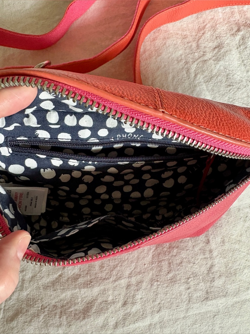 White Stuff Leather Crossbody / Belt Bag – Pink & Coral - Picture 2 of 4